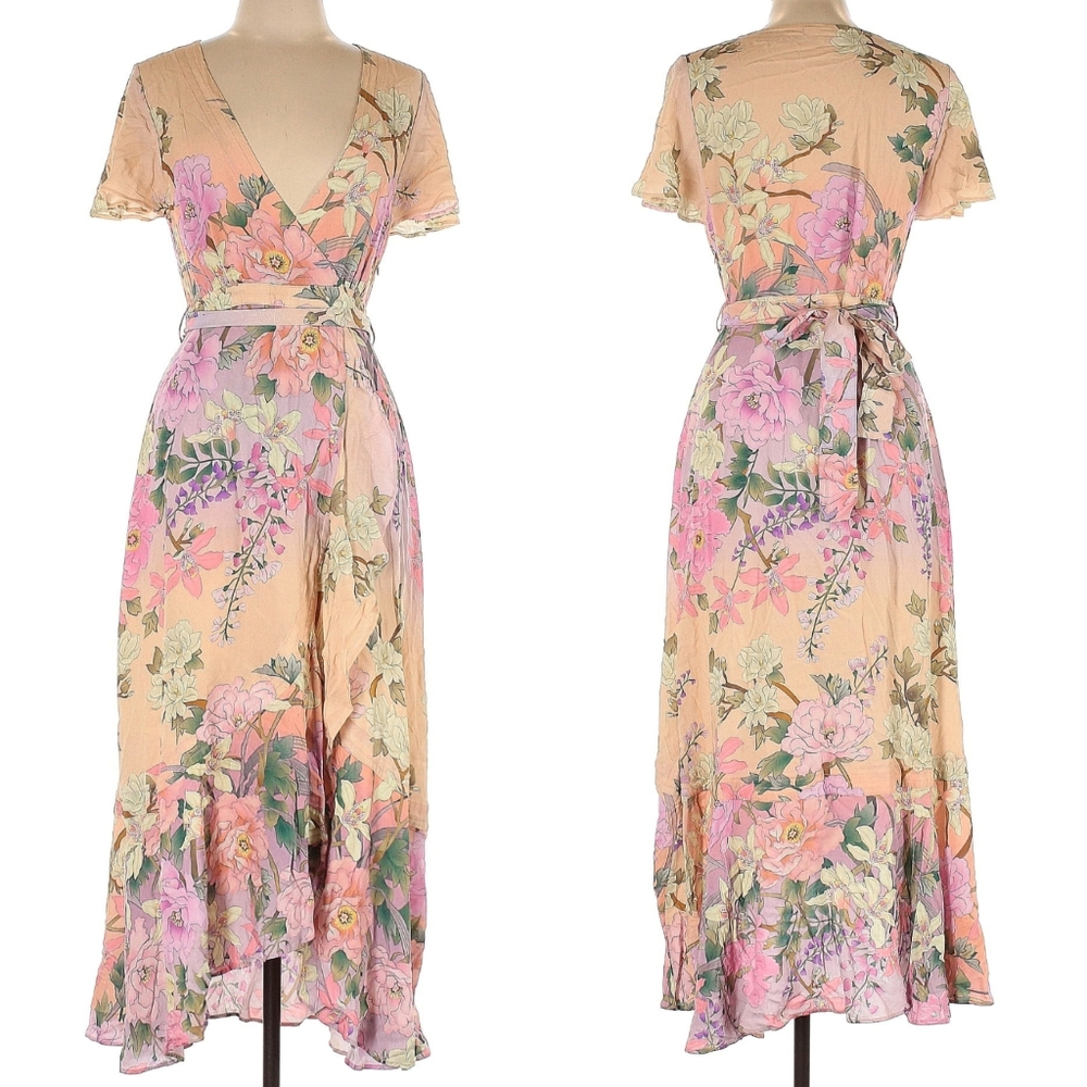 Spell Floral Wrap Maxi Dress in Blush Pink and Cream